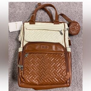 Quilted Brown & Cream diaper bag Backpack